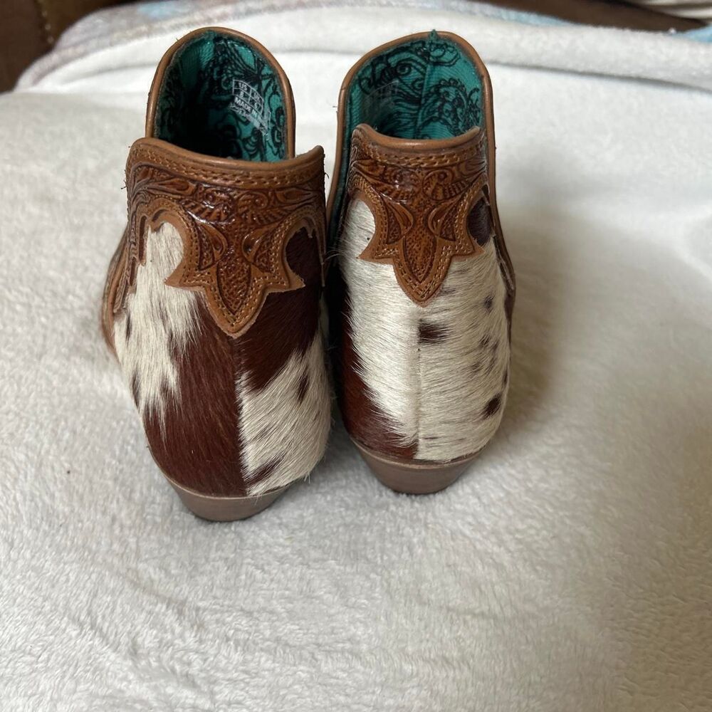 Myra Frisco Falls Hair-on Hide & Hand tooled Western Ankle Boots Women's 8 - Picture 5 of 8